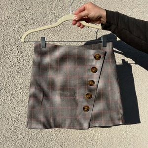 Plaid / Houndstooth Mini Skirt with Buttons